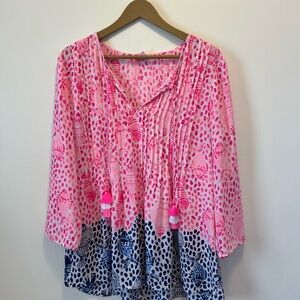 Lilly Pulitzer Pink and Blue Patterned Blouse